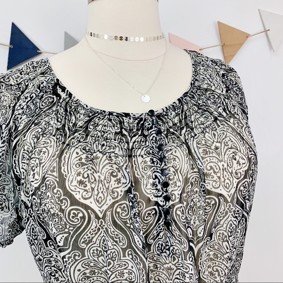 Semi-Sheer Paisley Print Top w/Tie Waist - Picture 5 of 8